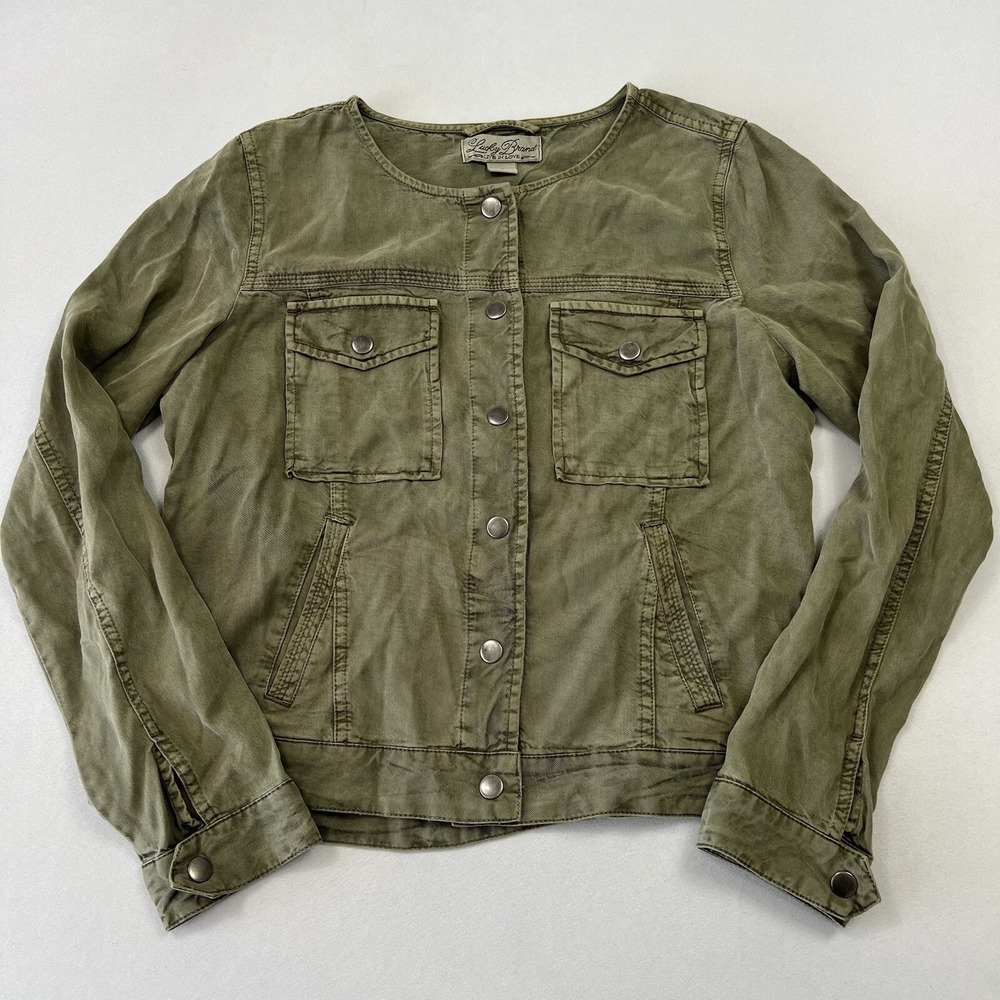 Lucky Brand Women's Button-Up Jacket Lightweight Western Long Sleeve Green Small